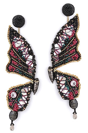 Black Glass Beaded & Metallic Thread Dangler Earrings