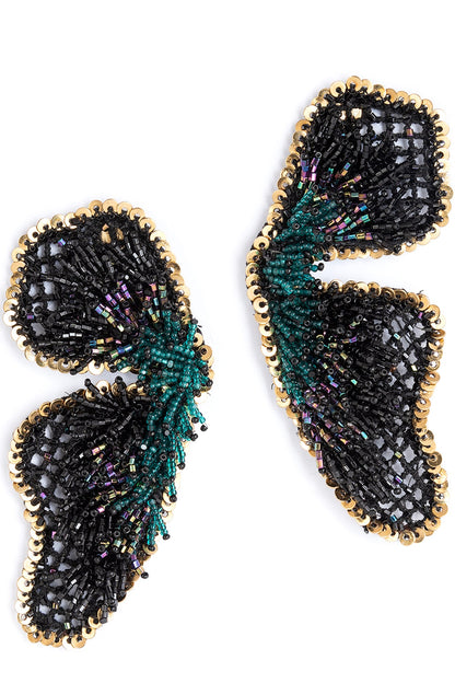 Black Glass Beaded & Metallic Thread Dangler Earrings