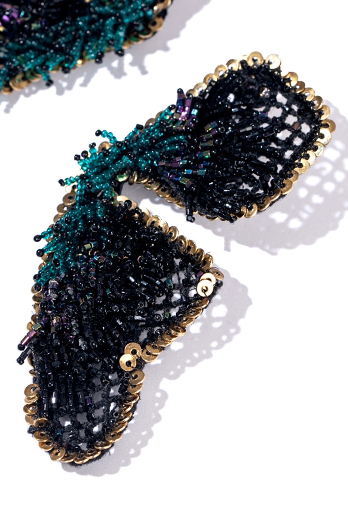 Black Glass Beaded & Metallic Thread Dangler Earrings