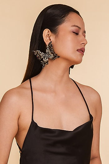 Black Glass Beaded & Semi-Precious Stone Dangler Earrings