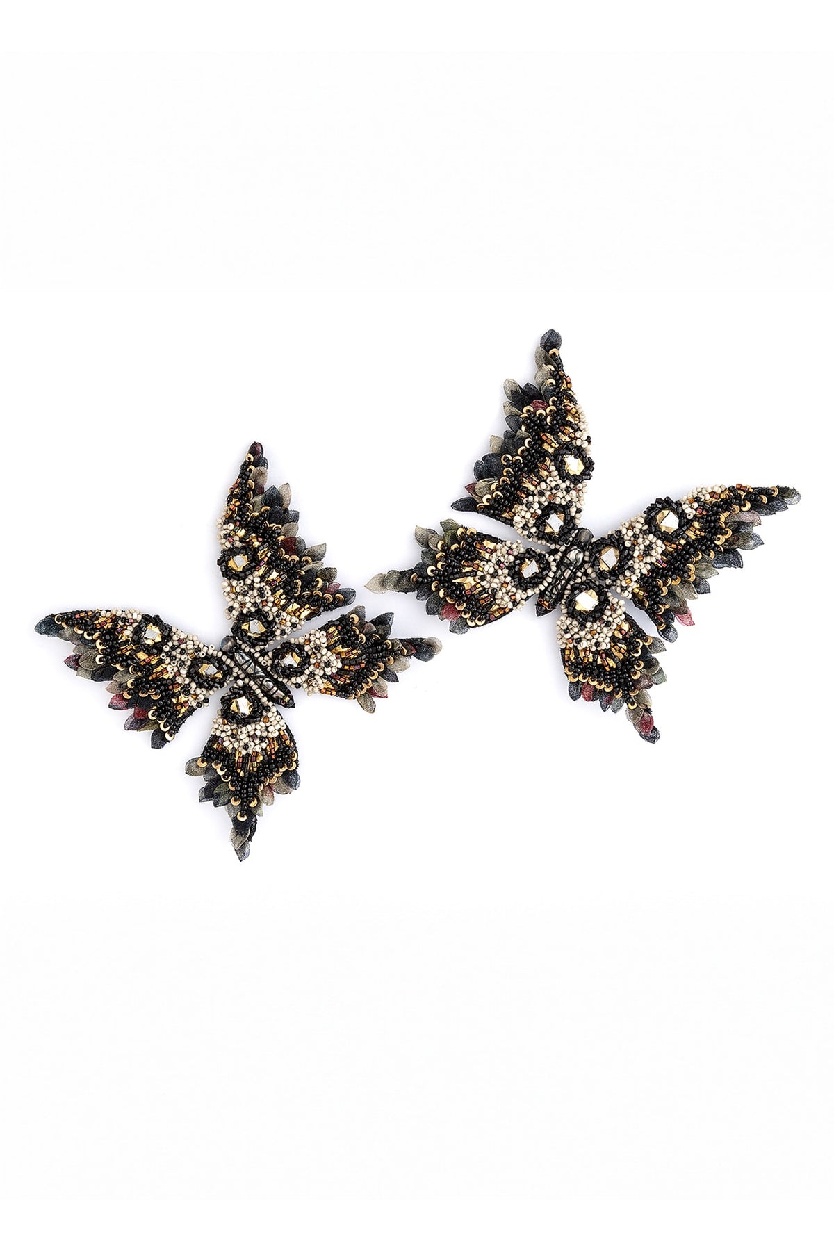 Black Glass Beaded & Semi-Precious Stone Dangler Earrings