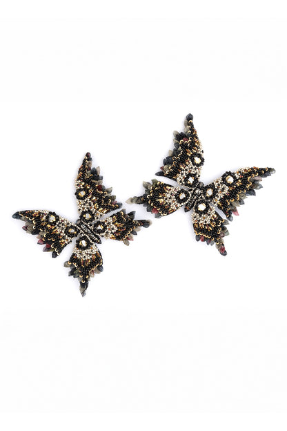 Black Glass Beaded & Semi-Precious Stone Dangler Earrings