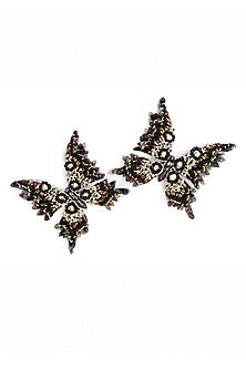 Black Glass Beaded & Semi-Precious Stone Dangler Earrings