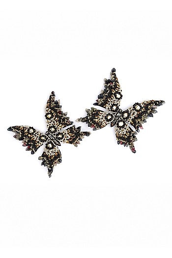 Black Glass Beaded & Semi-Precious Stone Dangler Earrings