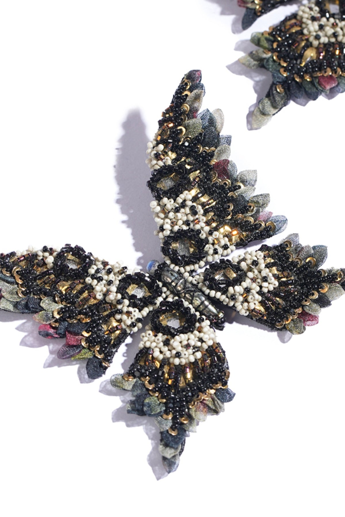 Black Glass Beaded & Semi-Precious Stone Dangler Earrings