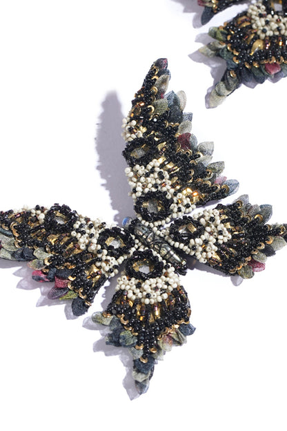 Black Glass Beaded & Semi-Precious Stone Dangler Earrings