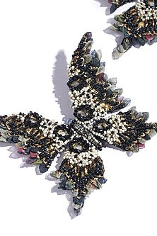 Black Glass Beaded & Semi-Precious Stone Dangler Earrings