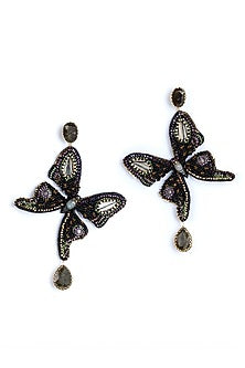 Black Glass Beaded & Semi-Precious Stone Dangler Earrings