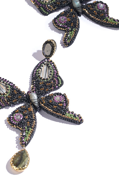 Black Glass Beaded & Semi-Precious Stone Dangler Earrings