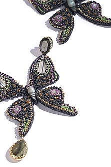 Black Glass Beaded & Semi-Precious Stone Dangler Earrings