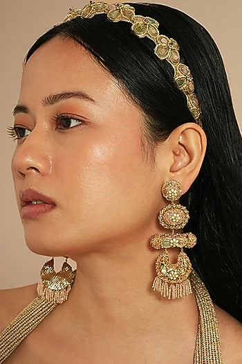 Gold Glass Beaded Dangler Earrings