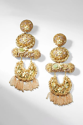 Gold Glass Beaded Dangler Earrings
