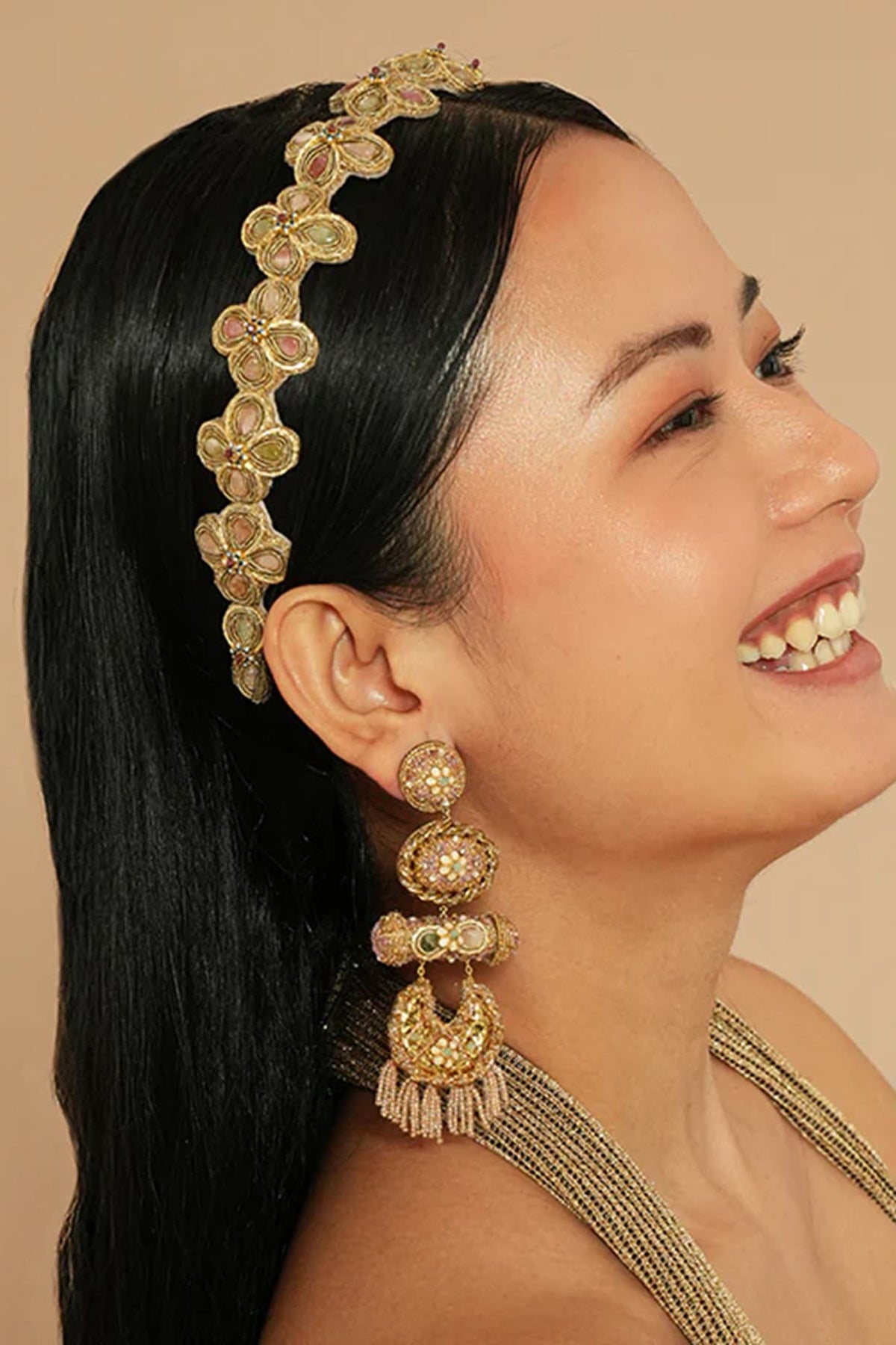 Gold Glass Beaded Dangler Earrings