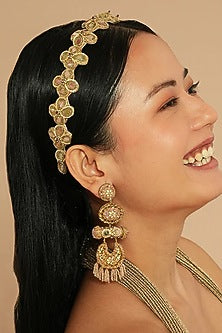 Gold Glass Beaded Dangler Earrings