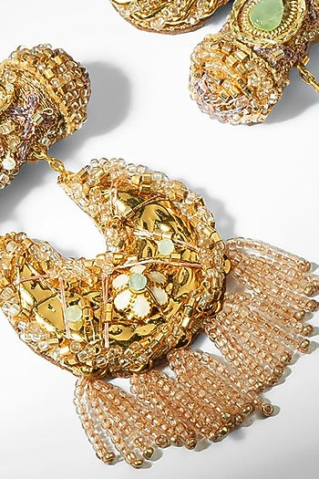 Gold Glass Beaded Dangler Earrings