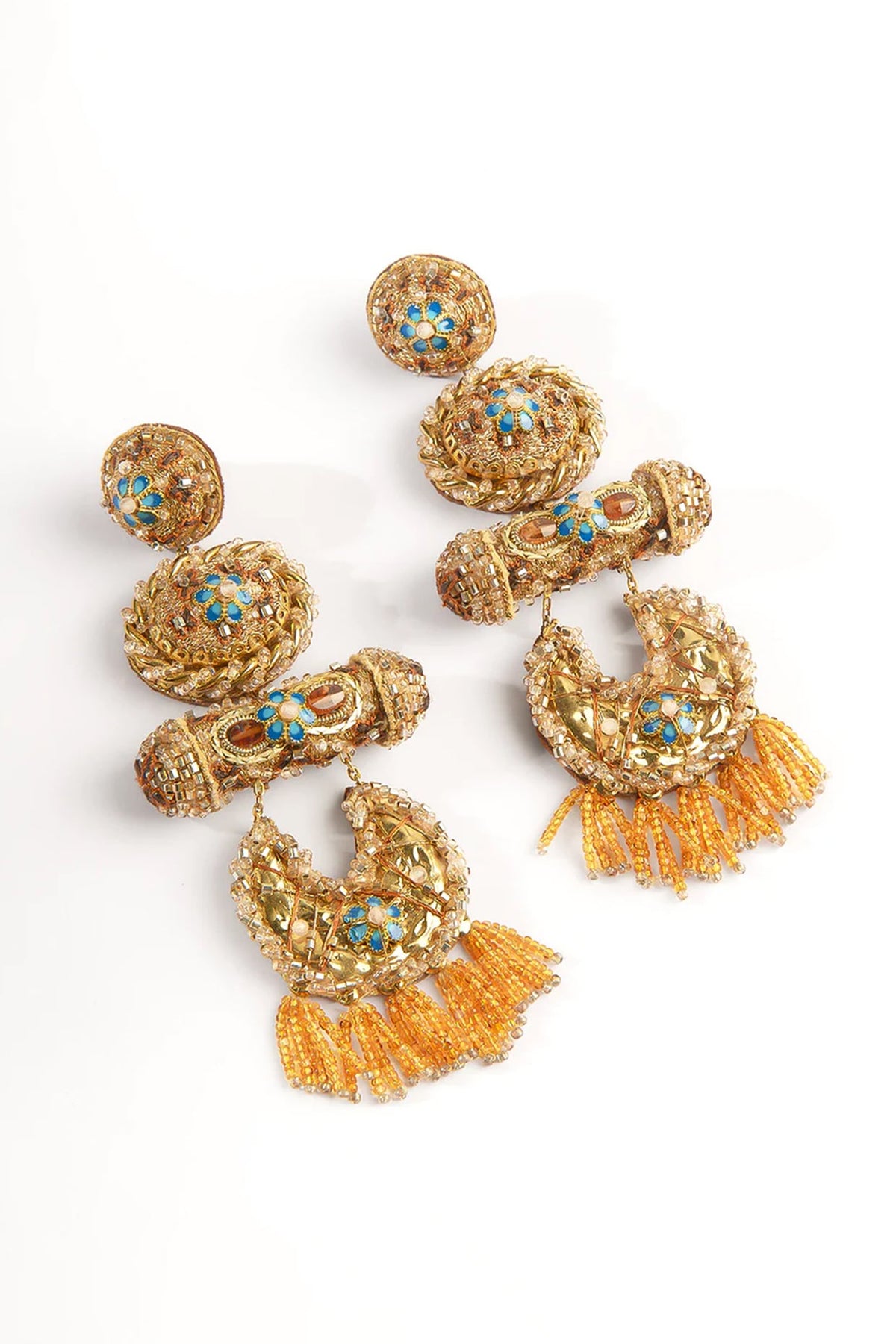 Gold Glass Beaded Dangler Earrings