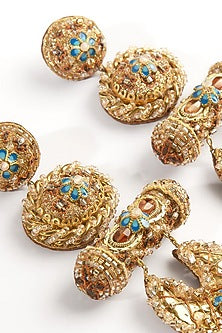 Gold Glass Beaded Dangler Earrings
