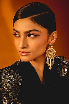 Gold Glass Beaded Dangler Earrings
