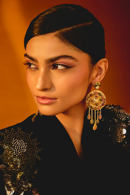 Gold Glass Beaded Dangler Earrings