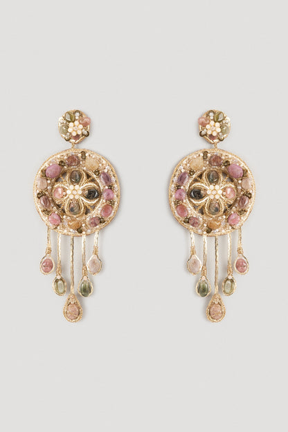 Gold Glass Beaded Dangler Earrings