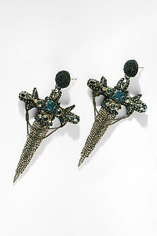 Black Glass Beaded & Metallic Thread Dangler Earrings