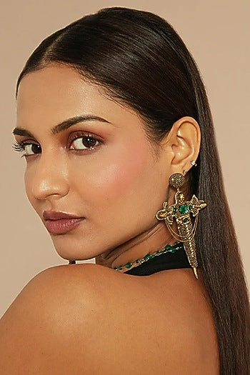 Gold Glass Beaded & Metallic Thread Dangler Earrings