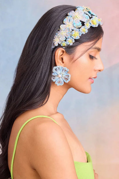 Blue Glass Beaded Stud Earrings