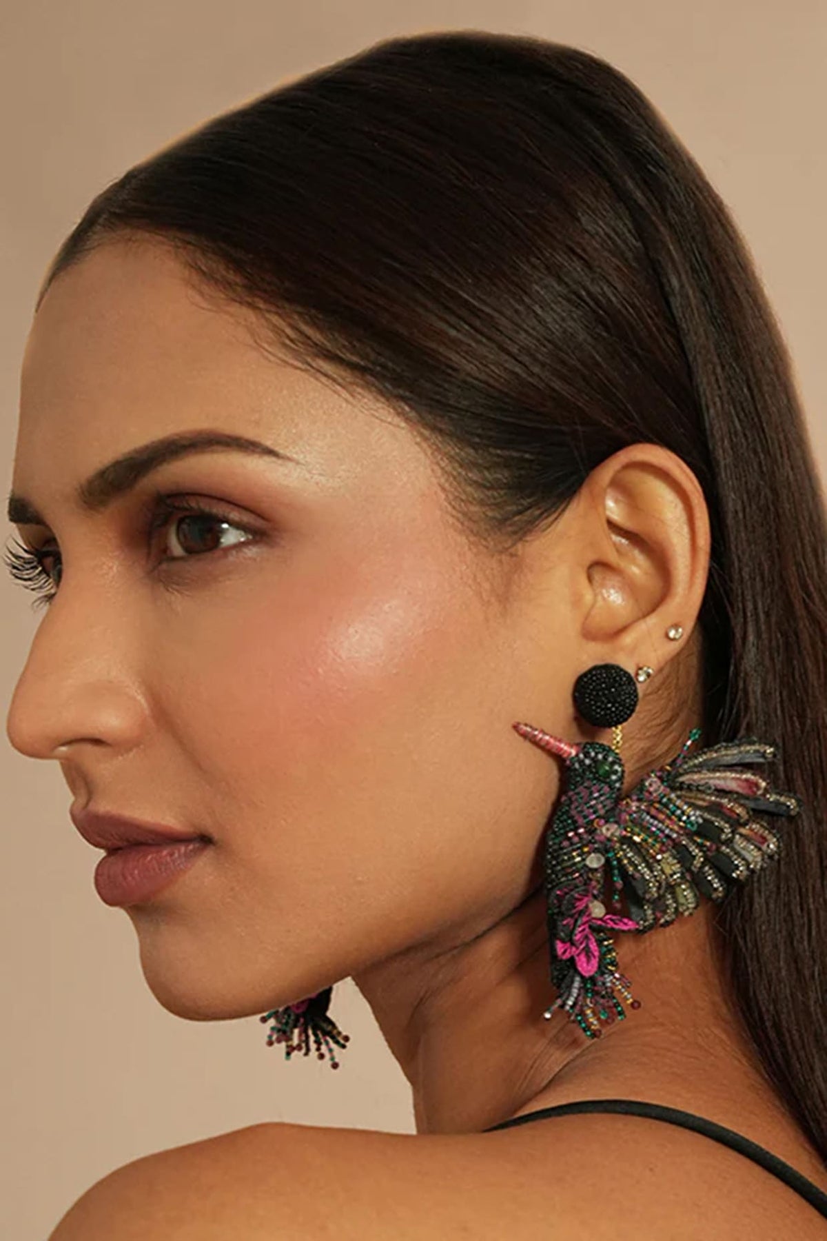 Multi-Colored Glass Beaded & Metallic Thread Dangler Earrings