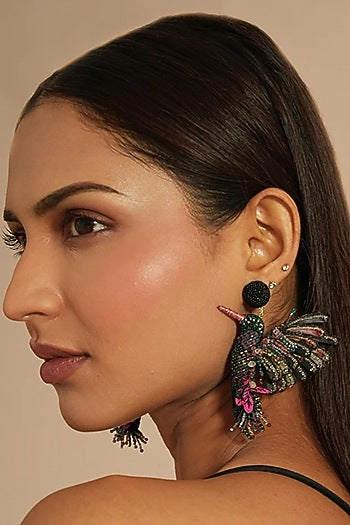 Multi-Colored Glass Beaded & Metallic Thread Dangler Earrings