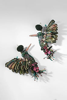 Multi-Colored Glass Beaded & Metallic Thread Dangler Earrings
