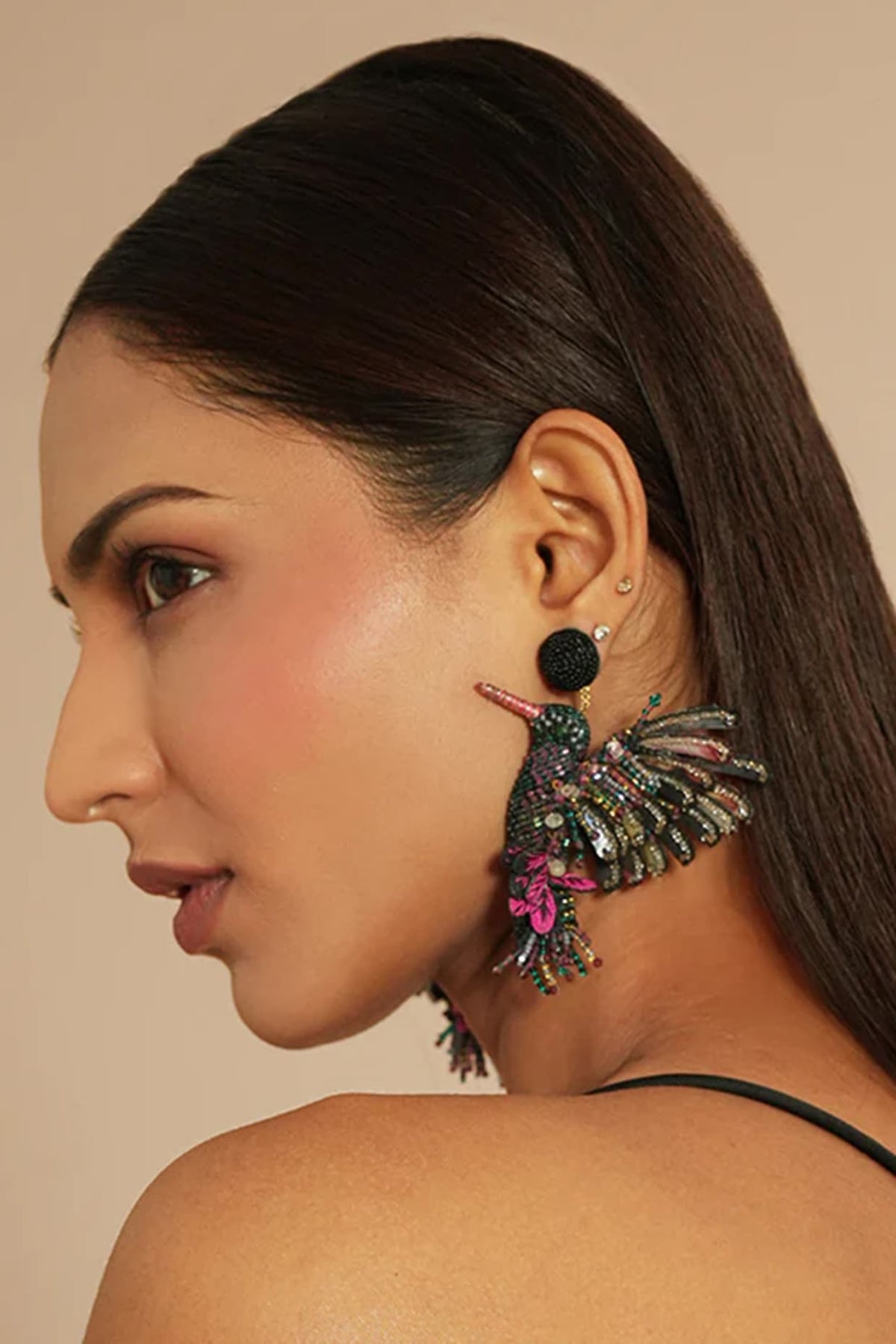 Multi-Colored Glass Beaded & Metallic Thread Dangler Earrings
