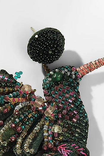 Multi-Colored Glass Beaded & Metallic Thread Dangler Earrings