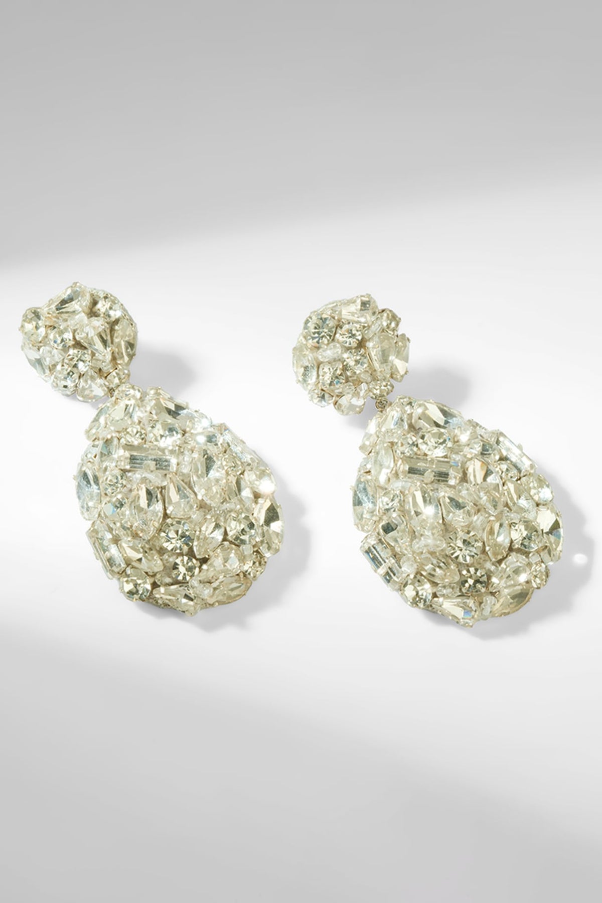 White Glass Stone & Beaded Dangler Earrings