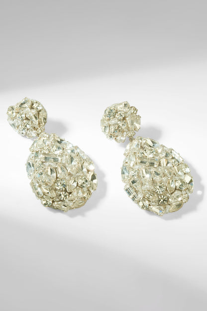 White Glass Stone & Beaded Dangler Earrings