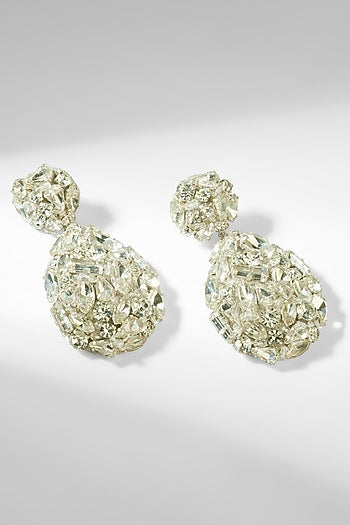 White Glass Stone & Beaded Dangler Earrings
