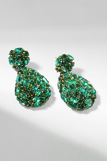 Green Glass Beaded Dangler Earrings