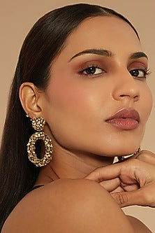 Gold Glass Beaded Dangler Earrings