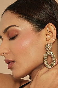 Gold Glass Beaded Dangler Earrings