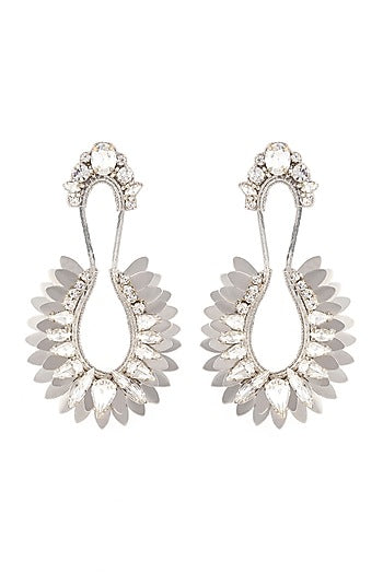 White Glass Stone & Beaded Dangler Earrings