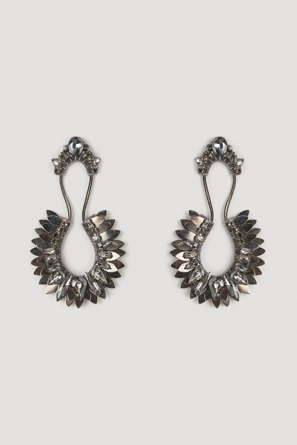 Black Glass Beaded & Metallic Thread Dangler Earrings