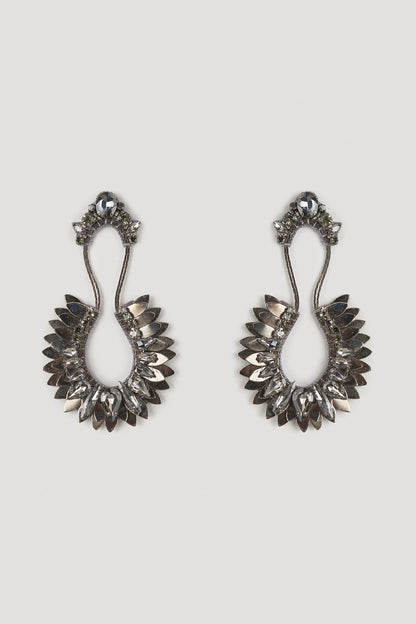 Black Glass Beaded & Metallic Thread Dangler Earrings