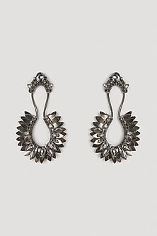 Black Glass Beaded & Metallic Thread Dangler Earrings