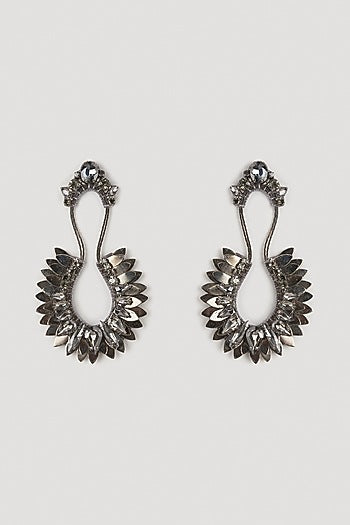 Black Glass Beaded & Metallic Thread Dangler Earrings