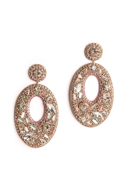 Pink Hand Embroidered Dangler Earrings