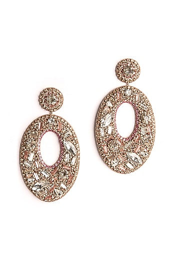 Pink Hand Embroidered Dangler Earrings