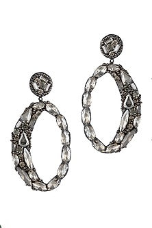 Black Glass Beaded & Glass Stone Dangler Earrings
