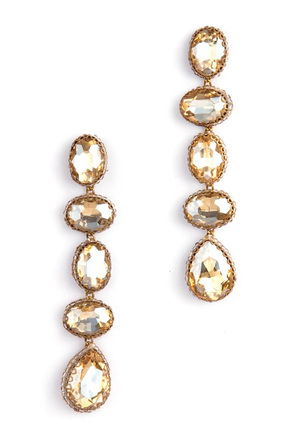 Gold Glass Crystal & Glass Beaded Dangler Earrings