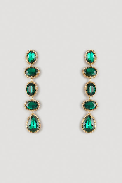 Green Glass Beaded & Metallic Thread Dangler Earrings