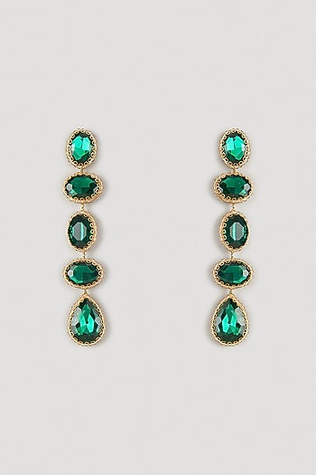 Green Glass Beaded & Metallic Thread Dangler Earrings