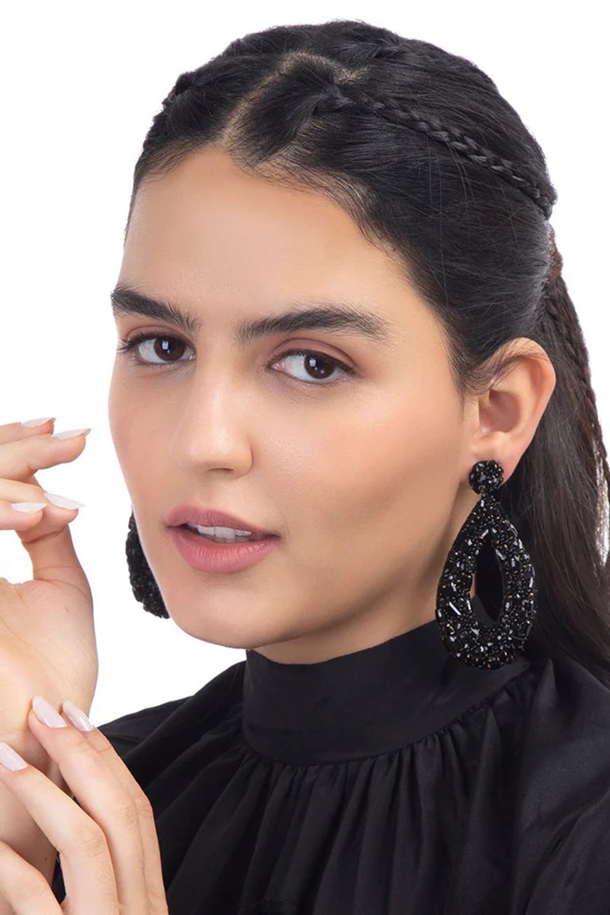 Black Swarovski Crystal & Glass Beaded Dangler Earrings